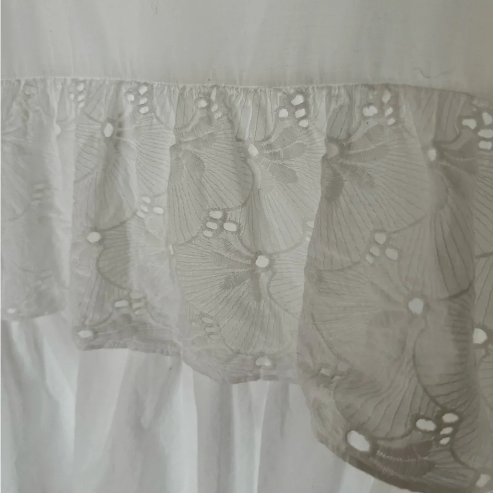 Batsheva White Ruffled Tiered Long Cotton Dress with Black Bow Medium US 6 - Picture 5 of 7